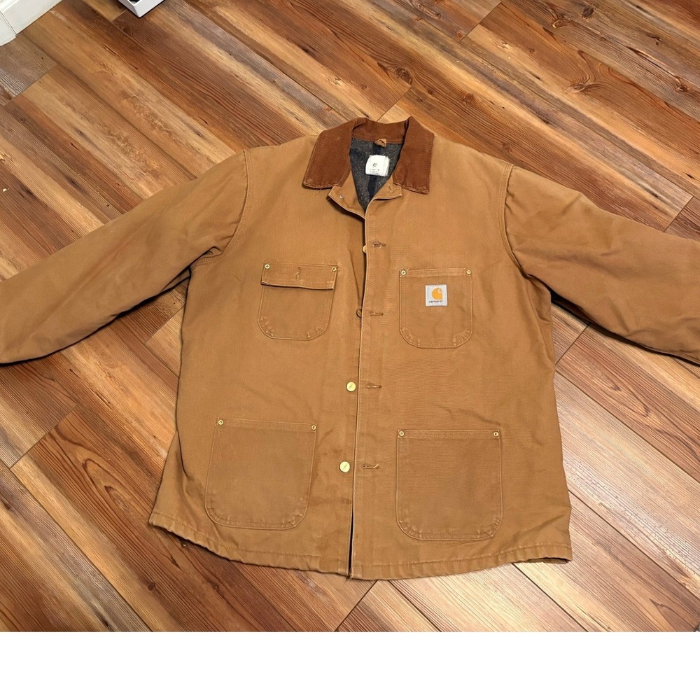 Carhartt Chore Coat Men 46 Brown Duck Blanket Lined Work Jacket C01 BRN USA Made